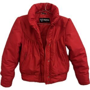 VTG Fera Sz 10 Kids Down Snow Puffer Coat Red Zip Up Hood Ski Jacket